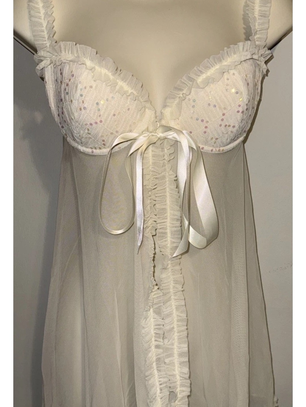 Victoria's Secret Ivory Sheer Ruffled Babydoll with Panty